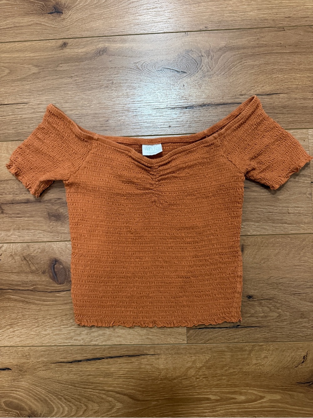 Abound Rust Orange Smocked Off-Shoulder Crop Top